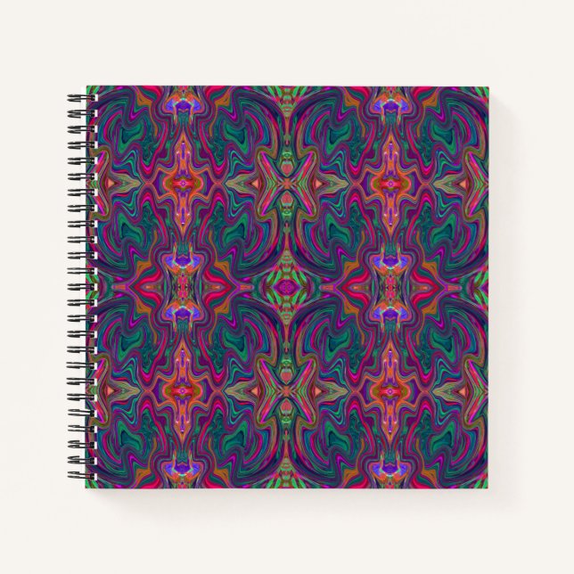 Carnet Motif ondulé vert, orange et violet trippy cool (Devant)
