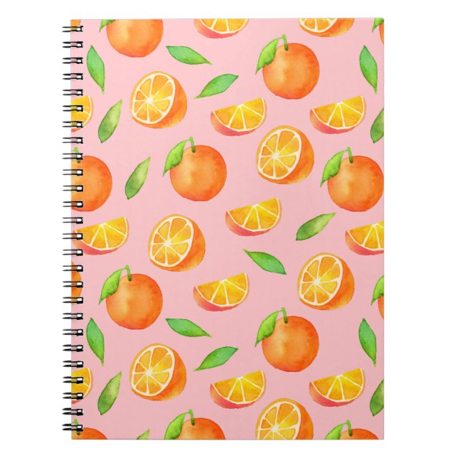 Carnet Motif orange de fruit d'aquarelle d'amusement (Devant)