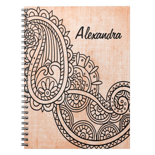 Carnet Motif Orange Mehndi (Devant)