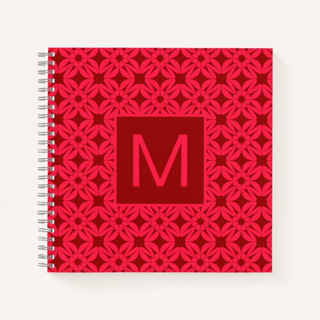 Carnet Motif Orné Rouge Clair Monogrammé (Devant)