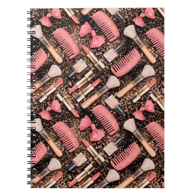 Carnet Motif Pailleté Cosmétiques Rose  (Devant)