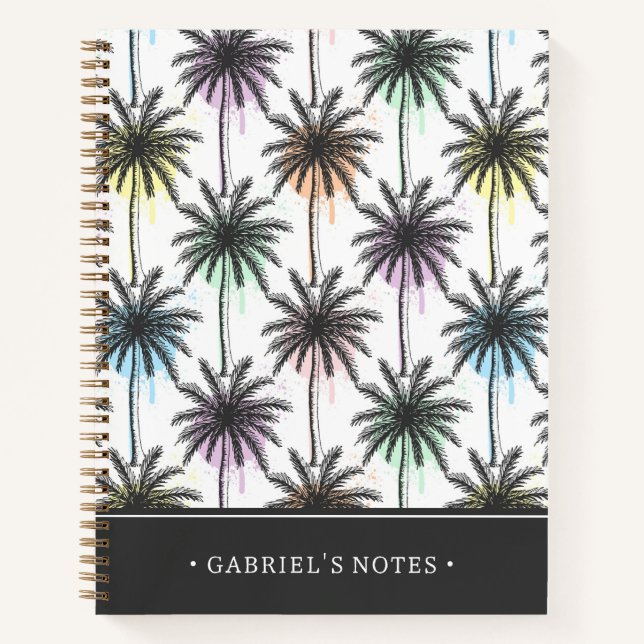 Carnet Motif Paint Drop Palm Tree | Ajouter Votre Nom (Devant)