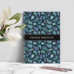 Carnet Motif Paisley Bleu Rétro Moderne