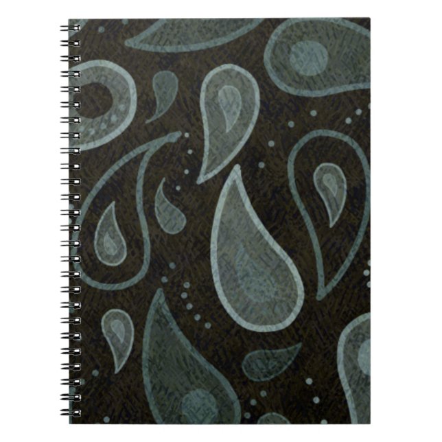 Carnet Motif Paisley Noir et Gris (Devant)