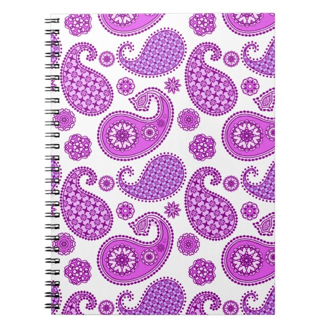 Carnet Motif Paisley, violet, violet et blanc (Devant)