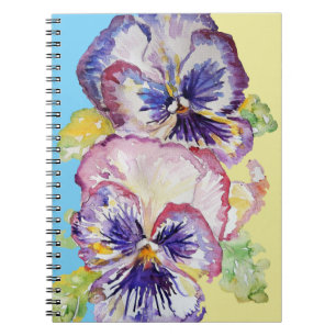 Carnet Motif Pansy Watercolor sur bleu et jaune pâle N