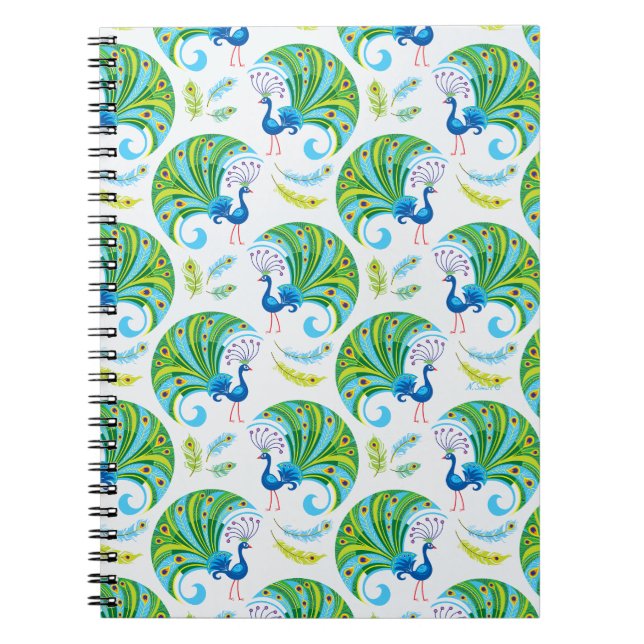 Carnet Motif Paon et Plumes (Devant)