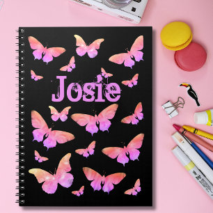Carnet Motif papillon ajouter Nom rose et noir