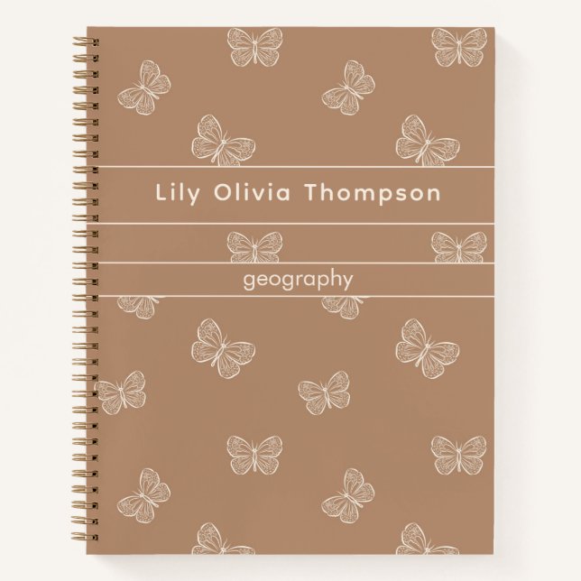 Carnet Motif Papillon Boho Filles de l'École Nom Marron B (Devant)