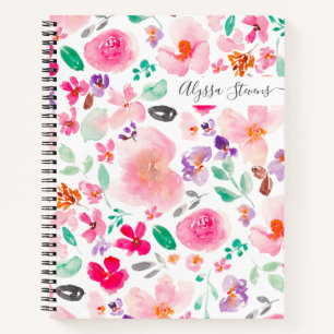 Carnet Motif pastel rose fleur sauvage à l'aquarelle fleu