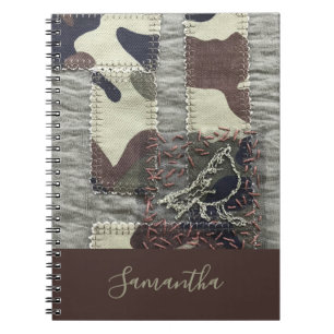 Carnet Motif patchwork oiseau camouflage personnalisé asp