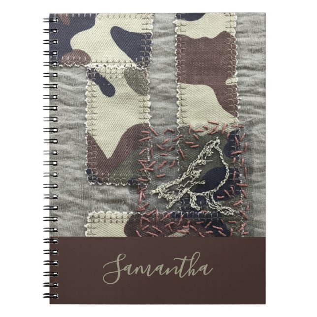 Carnet Motif patchwork oiseau camouflage personnalisé asp (Devant)