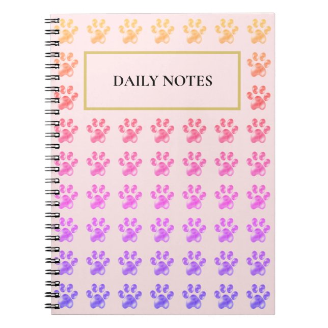 Carnet Motif Paw multicolore en rose (Devant)