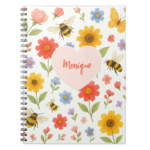 Motif personnalisable Fleur rose orange et abeille
