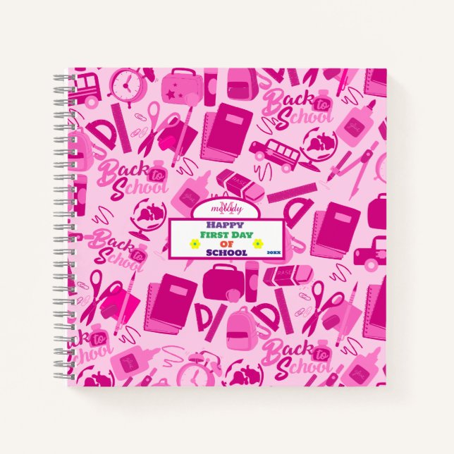 Carnet Motif personnalisable rose féminin pour la rentrée (Devant)