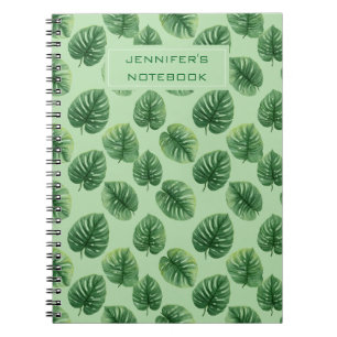 Carnet Motif personnalisé de feuille de Monstera à l'aqua