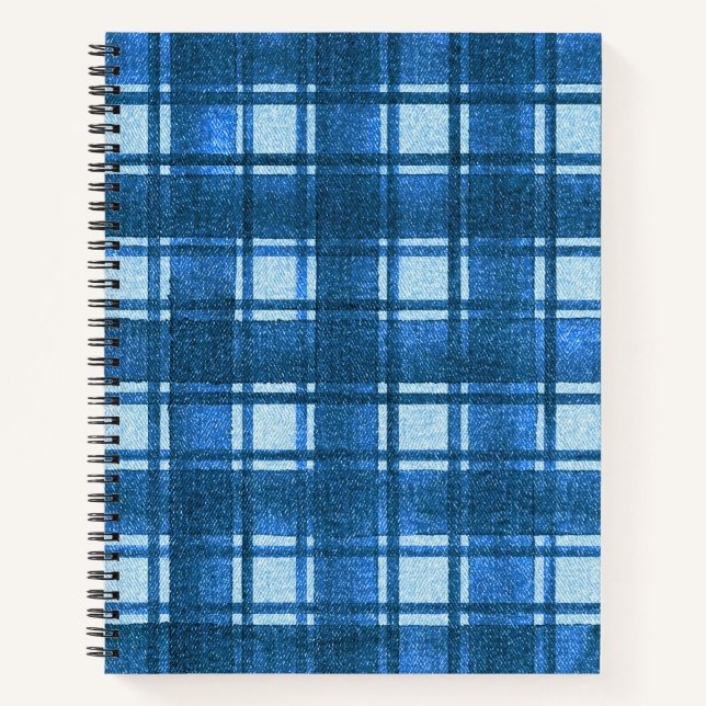 Carnet Motif Plaid bleu et blanc moderne Denim (Devant)
