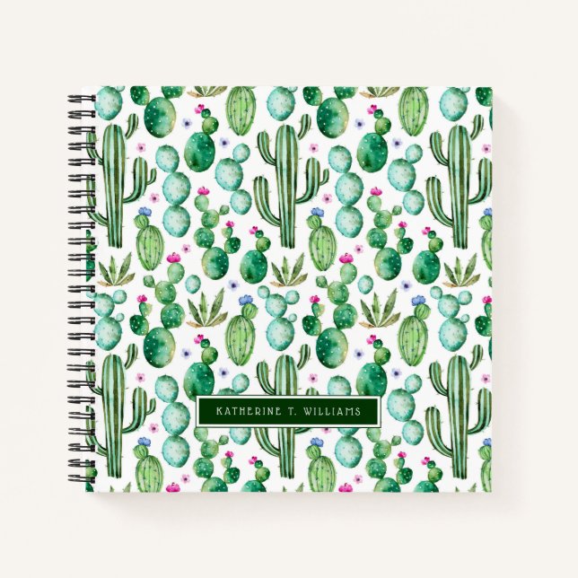 Carnet Motif Plante Cactus aquarelle (Devant)