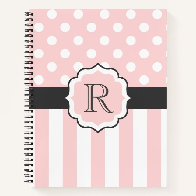 Carnet Motif points et rayures roses (Devant)