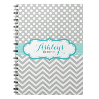 Carnet Motif Pois gris et bleu Aqua