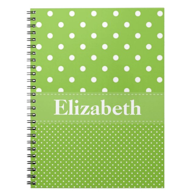 Carnet Motif Pois personnalisé vert & blanc (Devant)