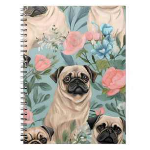 Carnet Motif Pug floral vintage Chien botanique mignon