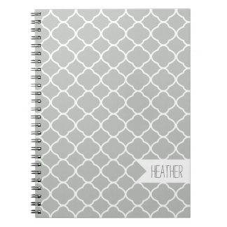 Carnet Motif Quatrefoil gris clair personnalisé