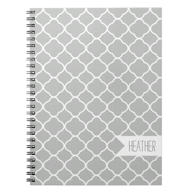 Carnet Motif Quatrefoil gris clair personnalisé (Devant)