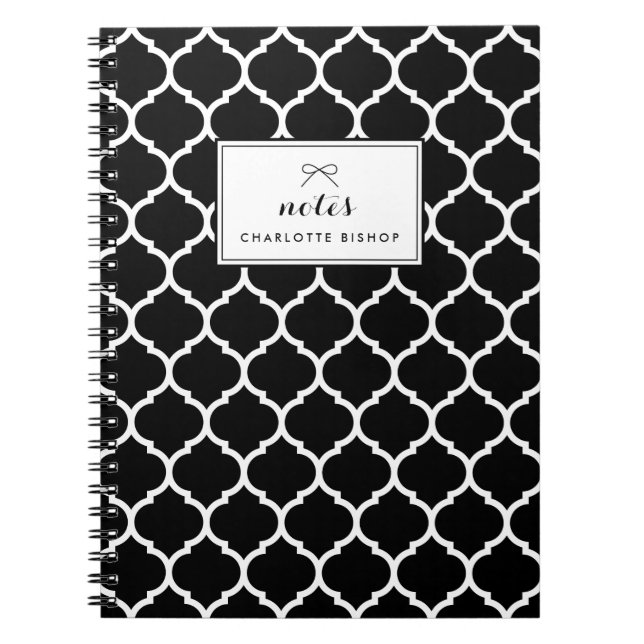 Carnet Motif Quatrefoil noir et blanc Personnalisé (Devant)