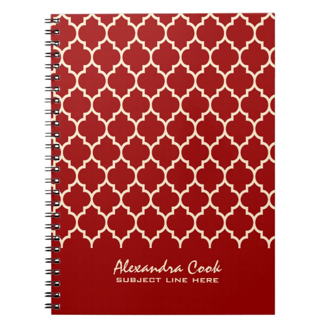 Carnet Motif Quatrefoil Rouge et crème de Bourgogne (Devant)