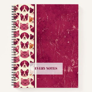 Carnet Motif rayé Chats & Chiens – Distressed Marron