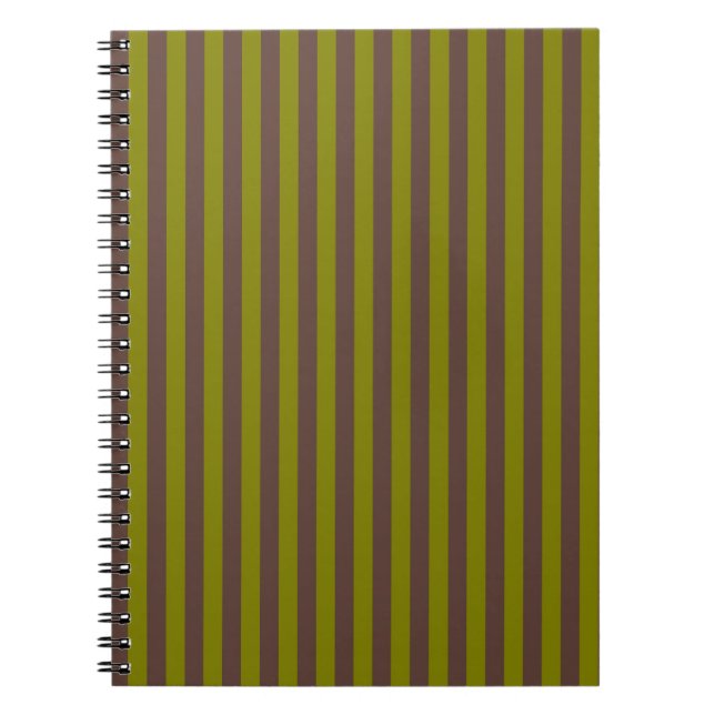 Carnet Motif rayé en chocolat brun et vert olive (Devant)