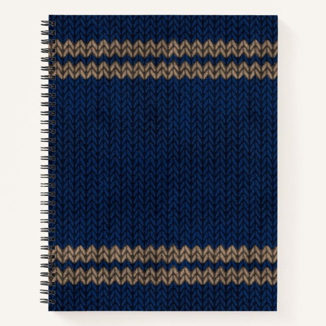 Carnet Motif rayure à l'aspect tricoté bleu (Devant)