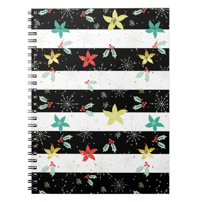 Carnet Motif rayures et feuillage de Noël (Devant)