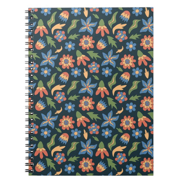 Carnet Motif Rétro Fleurs Groovy (Devant)