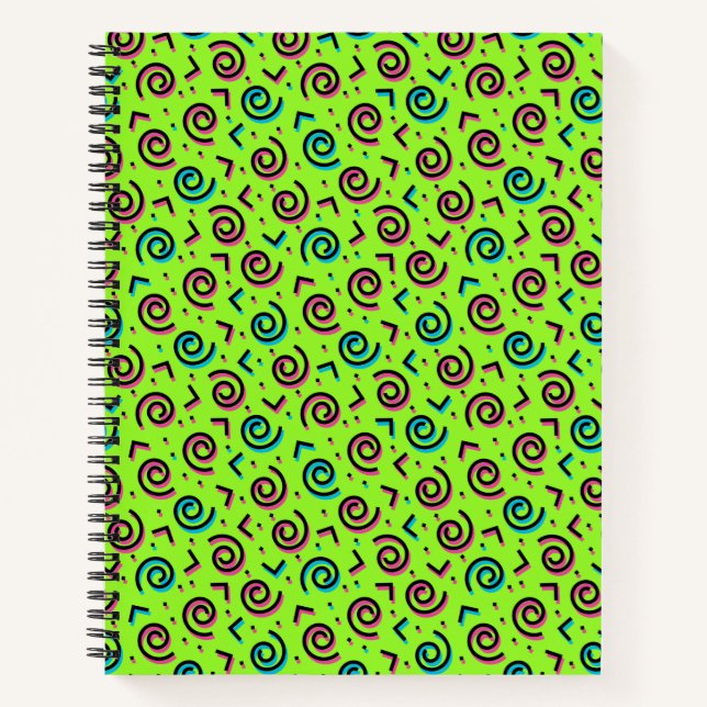 Carnet motif Retro Neon Green Doodle des années 80/90 (Devant)