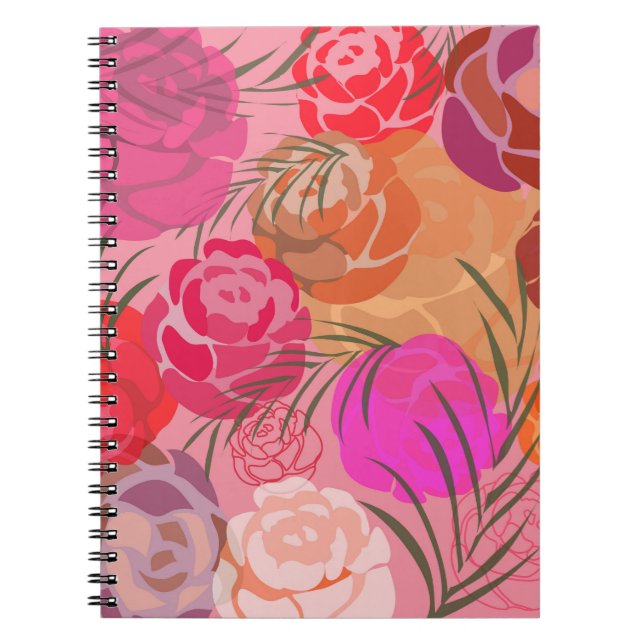 Carnet Motif rose avec fleurs et plantes (Devant)