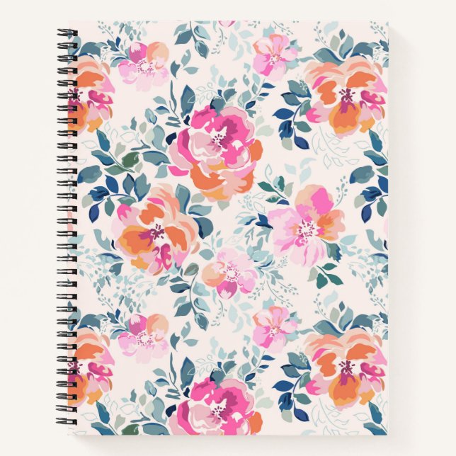 Carnet Motif rose et Turquoise (Devant)