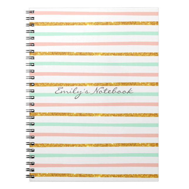 Carnet Motif rose Girly de rayure de parties (Devant)