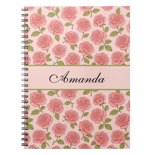Carnet Motif rose vintage avec nom (Devant)
