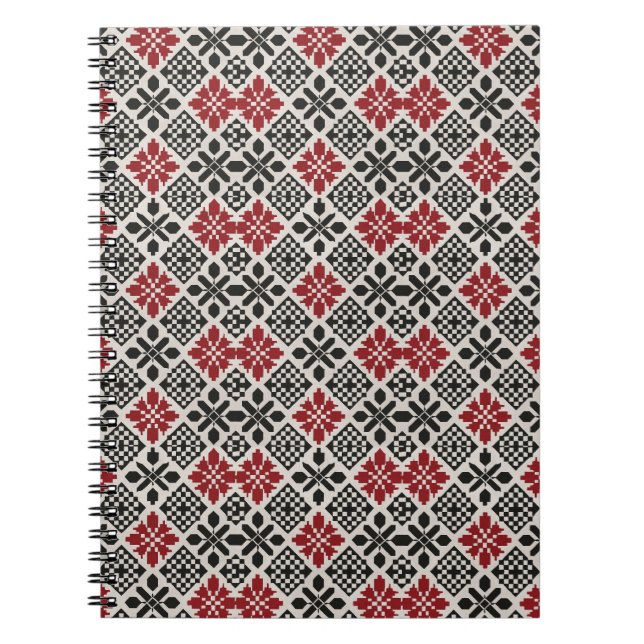 Carnet Motif rouge noir blanc géométrique folk (Devant)