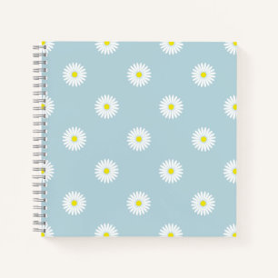 Carnet Motif Rpt illustratif de marguerites sur bleu pâle