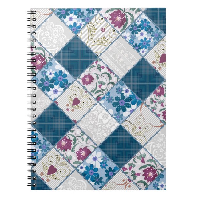 Carnet Motif rustique à la mode bleu de chutes de tissu (Devant)