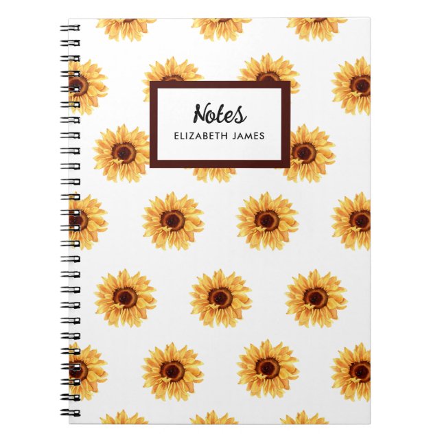 Carnet Motif Rustique Aquarelle de tournesols Personnalis (Devant)
