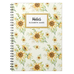 Carnet Motif Rustique Aquarelle de tournesols Personnalis