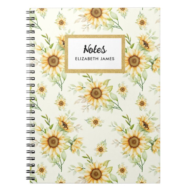 Carnet Motif Rustique Aquarelle de tournesols Personnalis (Devant)