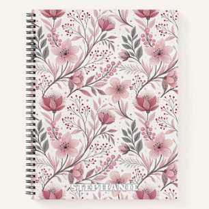 Carnet Motif Sakura en fleurs de cerises roses sur blanc