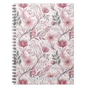 Carnet Motif Sakura en fleurs de cerises roses sur blanc 