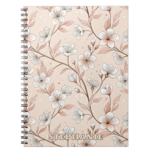 Carnet Motif Sakura en fleurs de cerisier rose sur rose (