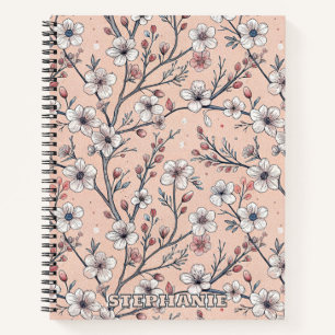 Carnet Motif Sakura en fleurs de cerisier rose sur rose (